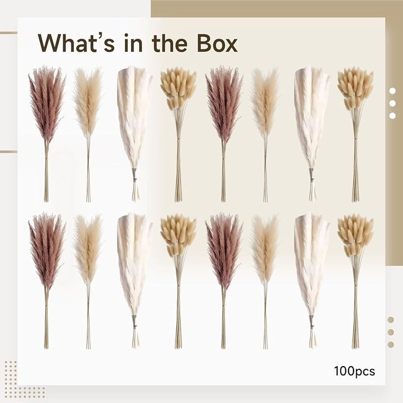 عشب البامباس المجفف ديكور بوهو 44 سم مع ذيول الأرنب للزفاف والمنزل والاصنعها بنفسك - Image 5